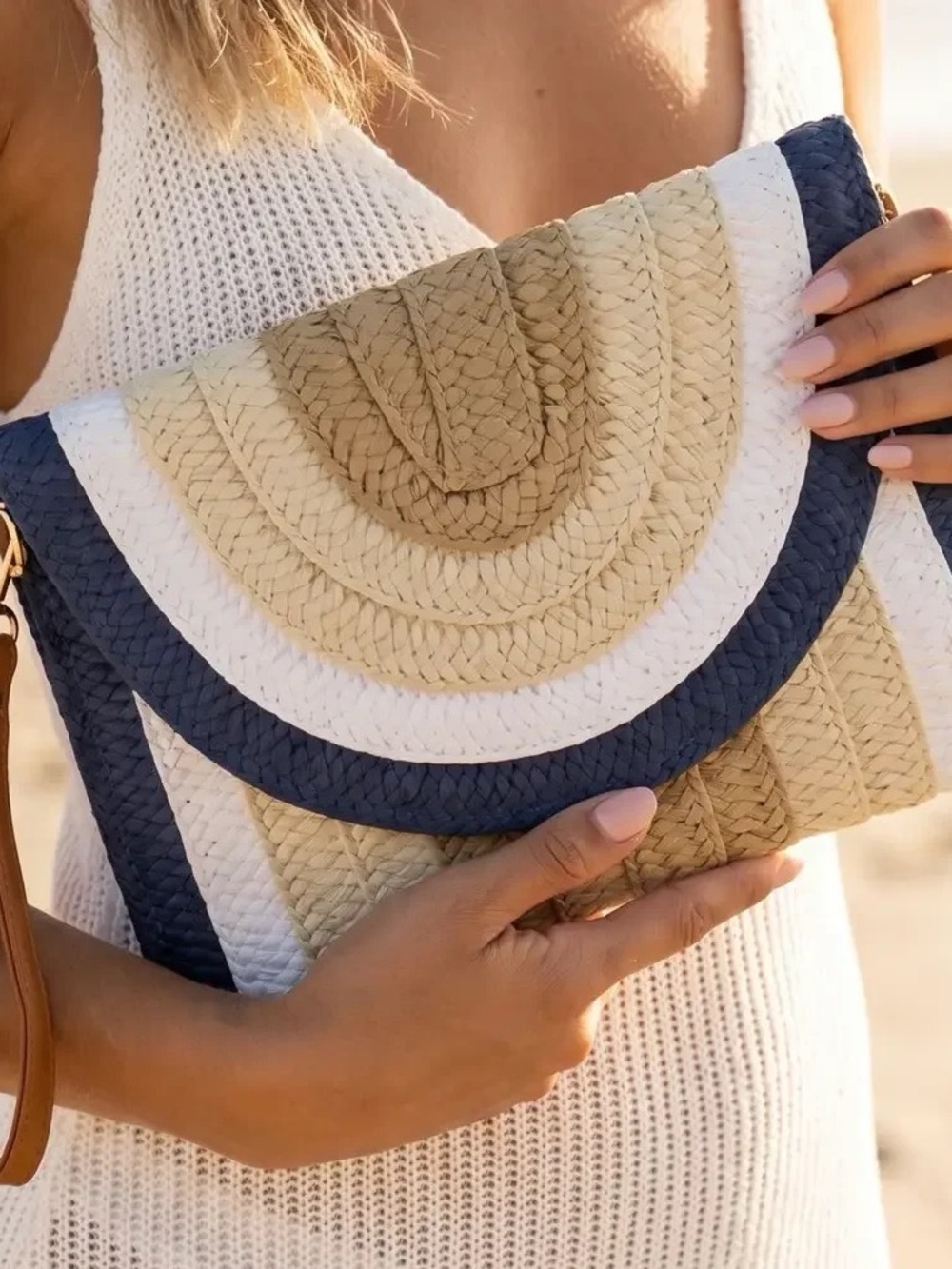 Woven Stripe Wristlet Clutch - Multicolor with shoulder strap